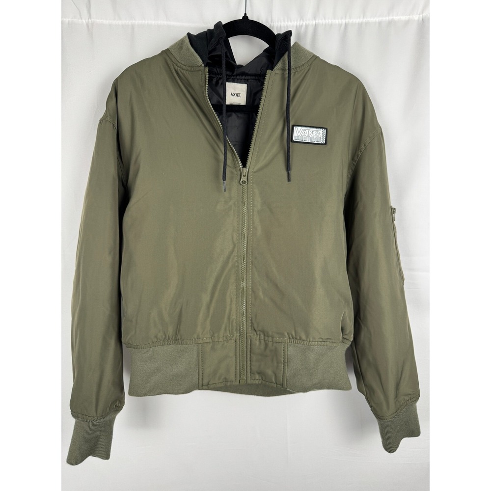 Vans Hooded Bomber Jacket Olive Green Puffer XS‎